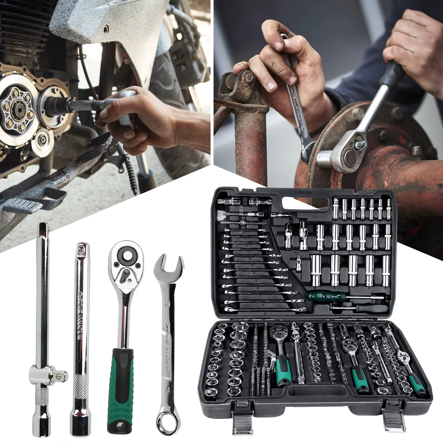 Ensemble d'outils mécaniques 216 pièces, jeux de clés à douille 1/4 "3/8" 1/2 "avec clé à cliquet à