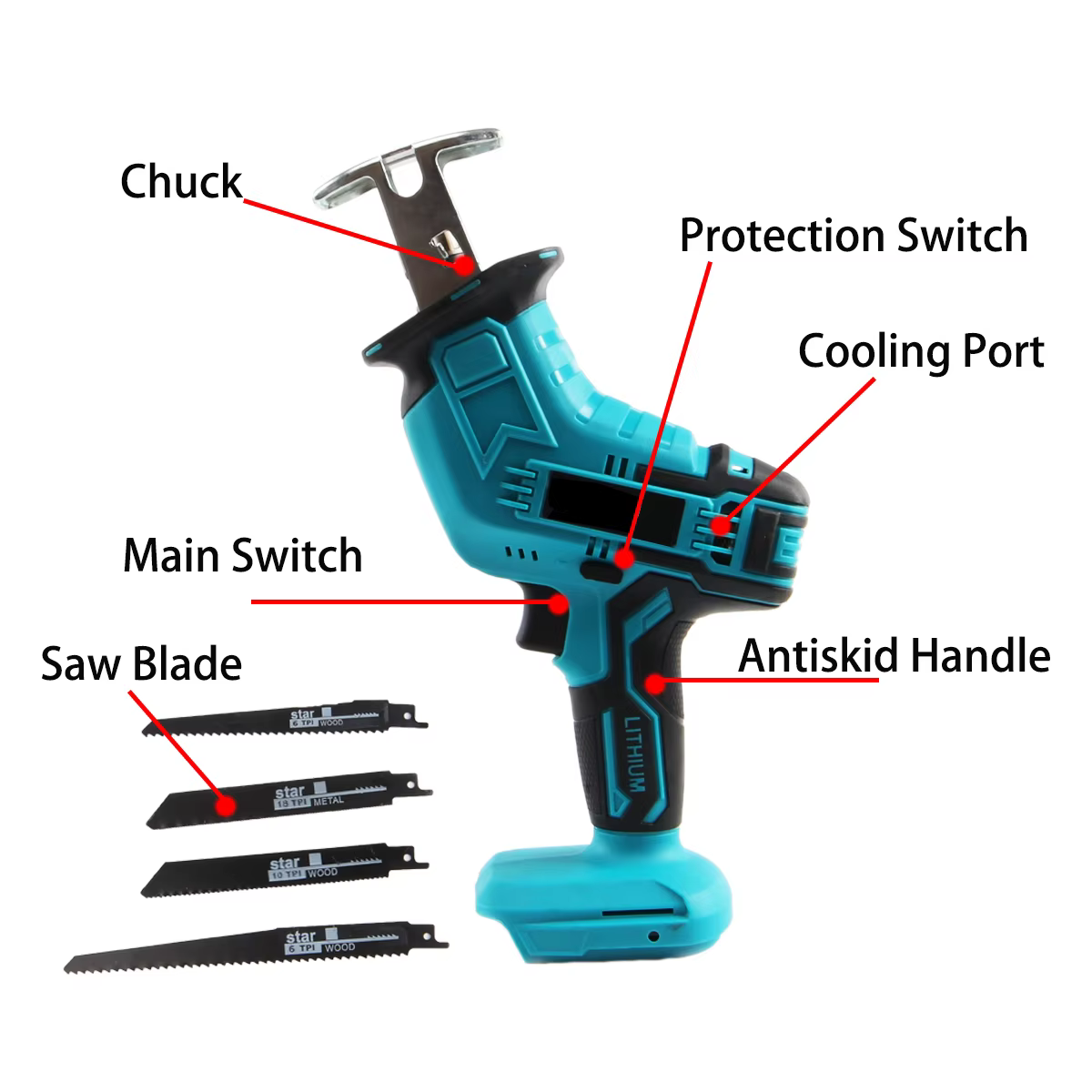 OWJHE scie alternative sans brosse scie alternative outils électriques sans fil portables avec 4 lam