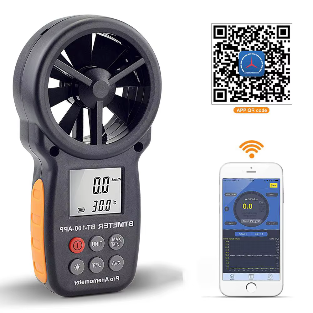BTMETER BT-100-APP, Anémomètre numérique avec application mobile, outil de mesure de la vitesse du v