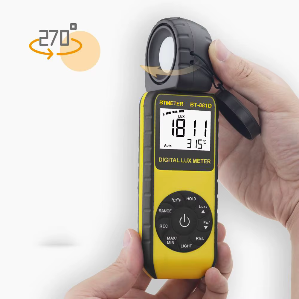 Mètre de lumière d'éclairement numérique de BTMETER 0.1 ~ 400,000 Lux, tête de capteur tournent avec