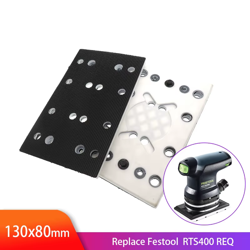 Tampon de ponçage à crochet et boucle 130x80mm, plaque de remplacement à 12 trous pour Festool RTS 4