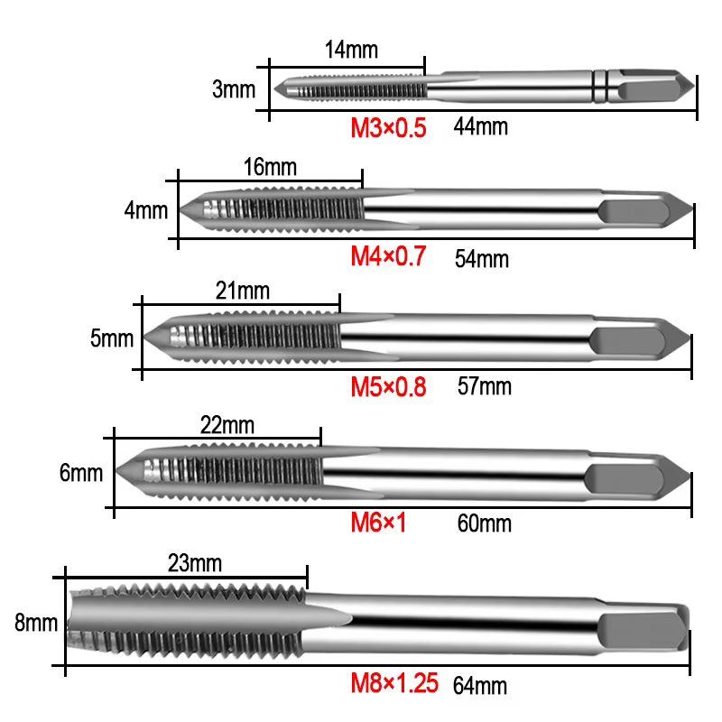 5 pièces Hss Machine filetage métrique bouchon taraud vis tarauds 3mm 4mm 5mm 6mm 8mm M3-M8 Kit de j