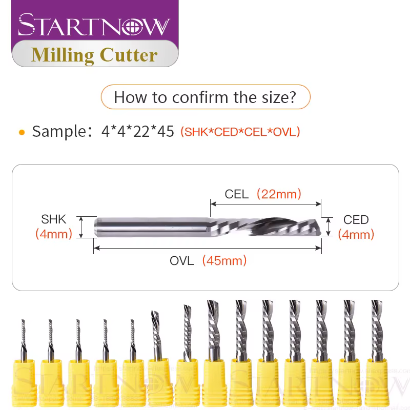 Startnow 5 pièces/lot fraise à coupe vers le bas fraise en bout à cannelure unique 3.175/4/6 carbure