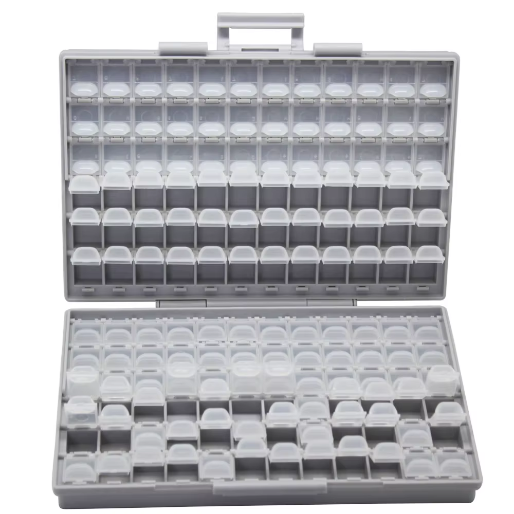 AideTek-Boîte à outils en plastique, 144 compartiments, résistance SMD, puzzles, rangement de perles