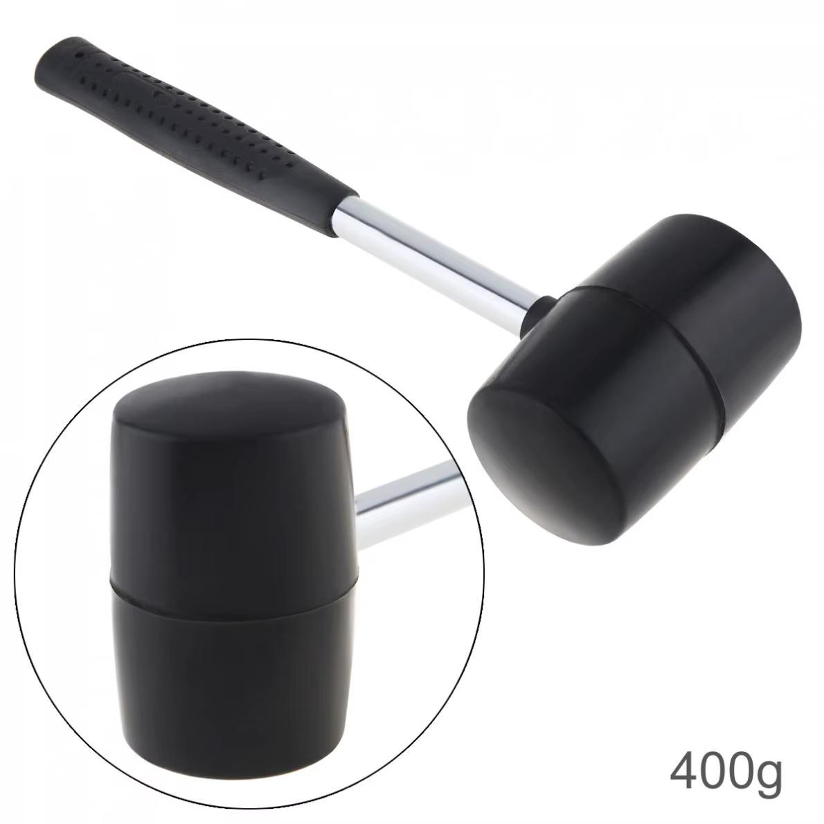 Marteau à carrelage en caoutchouc noir Non élastique, 400g, avec tête ronde et poignée antidérapante