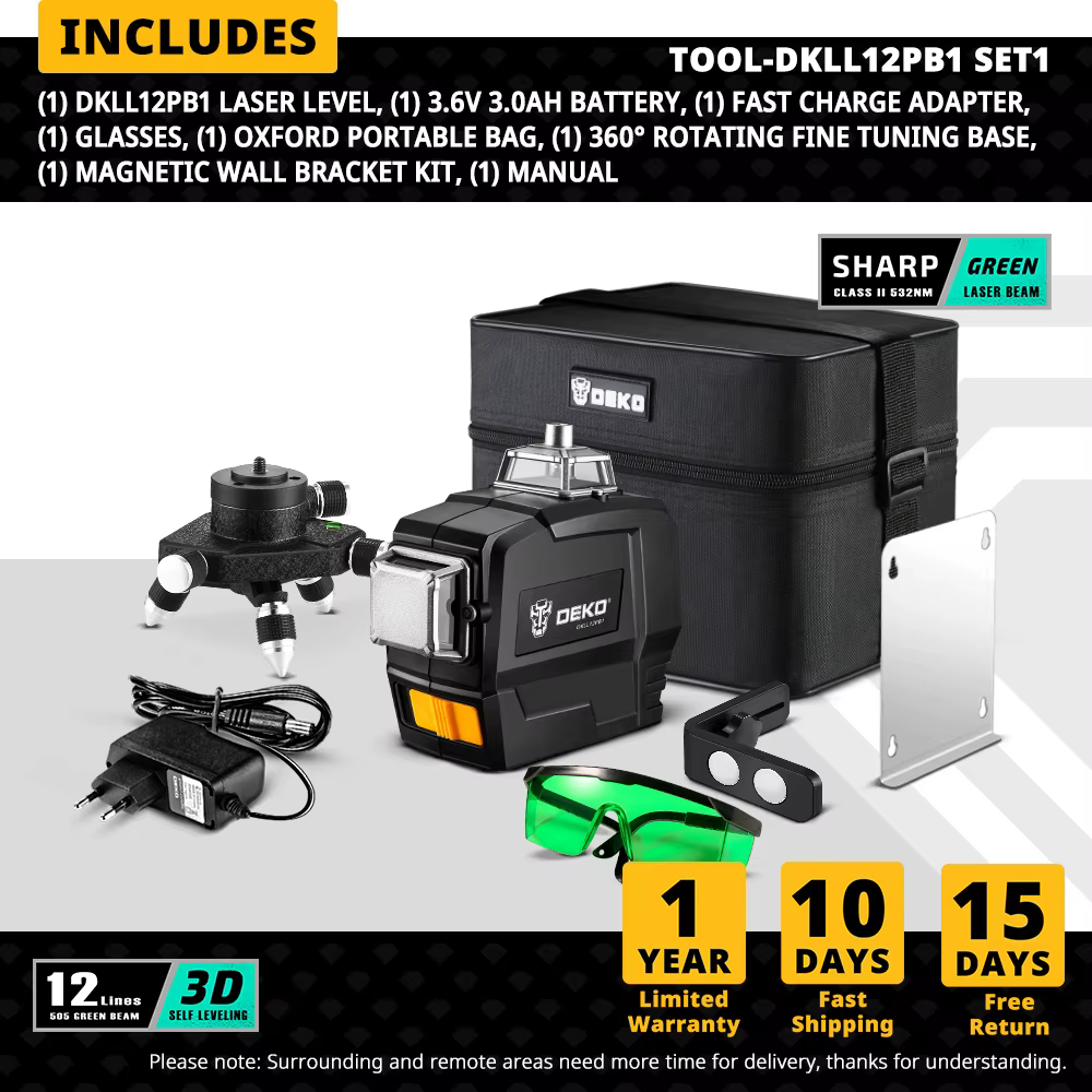 DEKO-Trépied de mesure injuste, niveau laser, outils de construction professionnels, 12 lignes verte