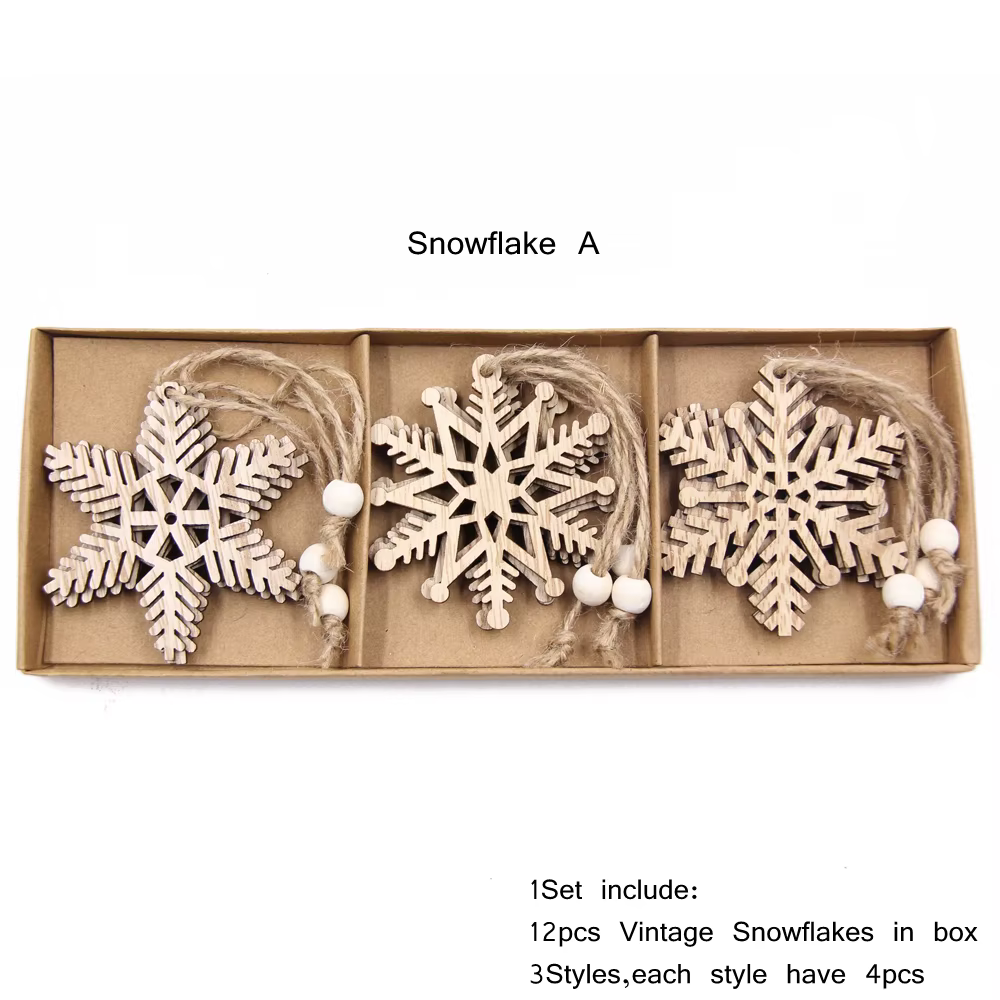 Flocon de neige creux en bois pour Noël, ornements de Noël vintage, décorations d'arbre de Noel, cad