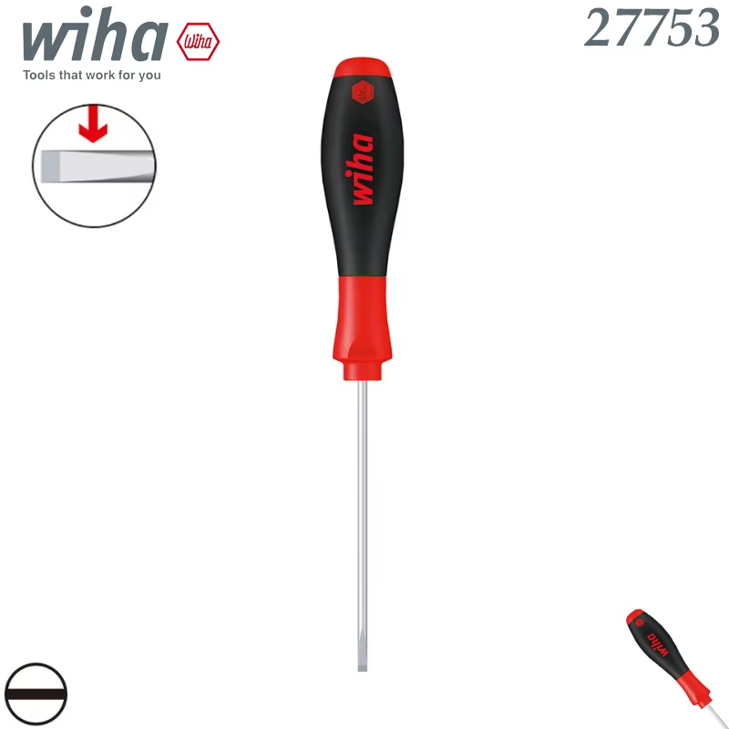 Wiha 27753 SL4.5×80mm Tournevis à fente, outil manuel industriel à lame plate antidérapante à 3 zone