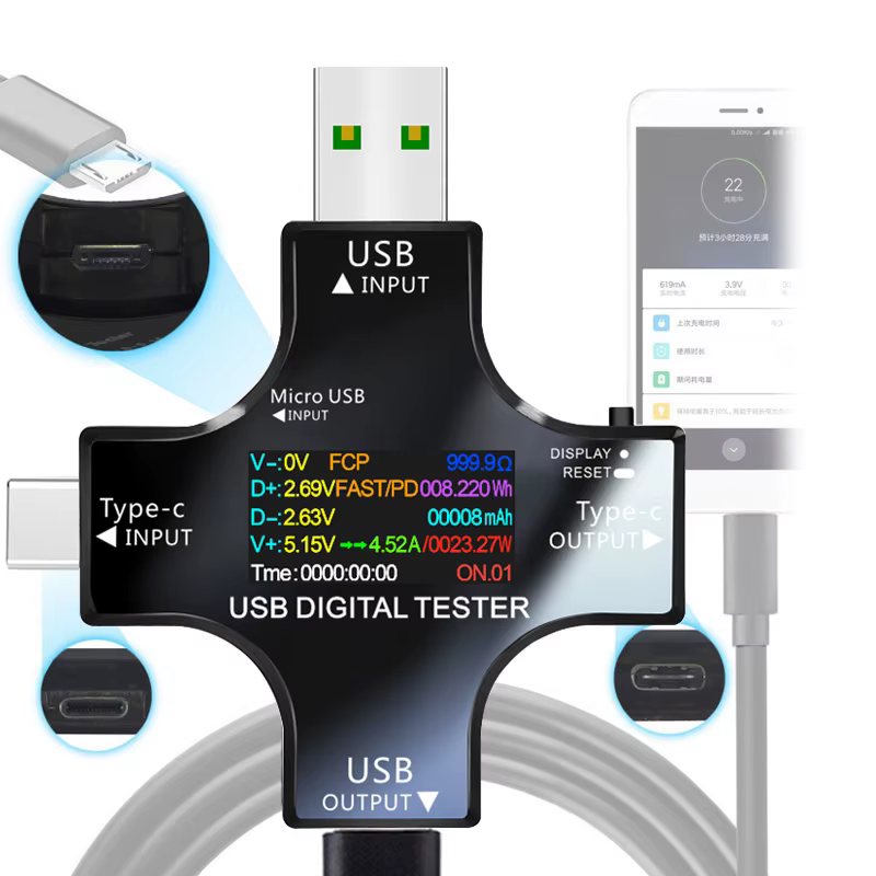 Testeur USB TFT couleur Bluetooth type-c PD voltmètre numérique compteur de courant ampèremètre tens