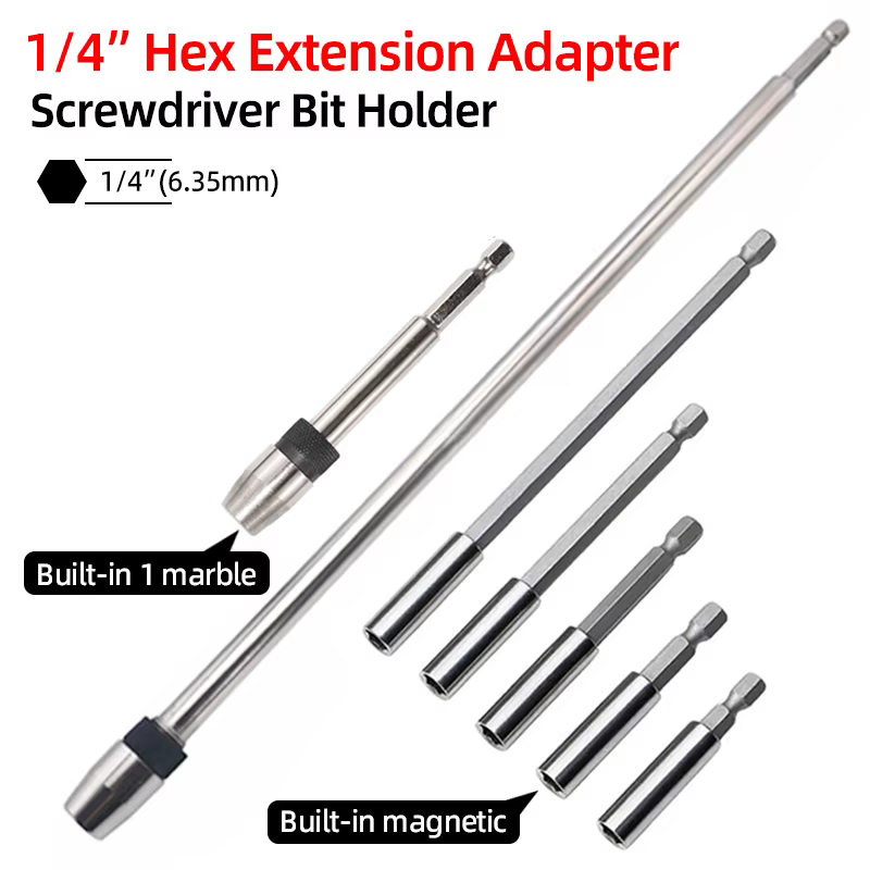 Adaptateur de support de douille de vis hexagonale 1/4, Extension de 6 tailles, tournevis magnétique