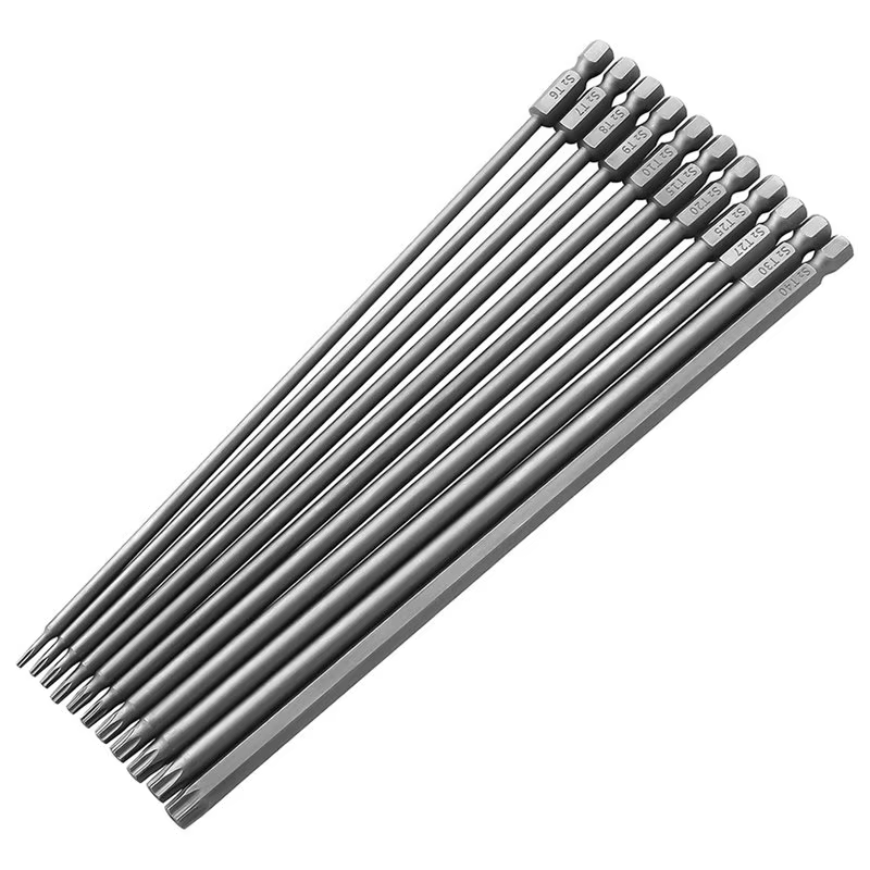 TFORU - Jeu de 11 embouts Torx extra longs en acier S2 magnétique de 200 mm, embouts Torx de sécurit
