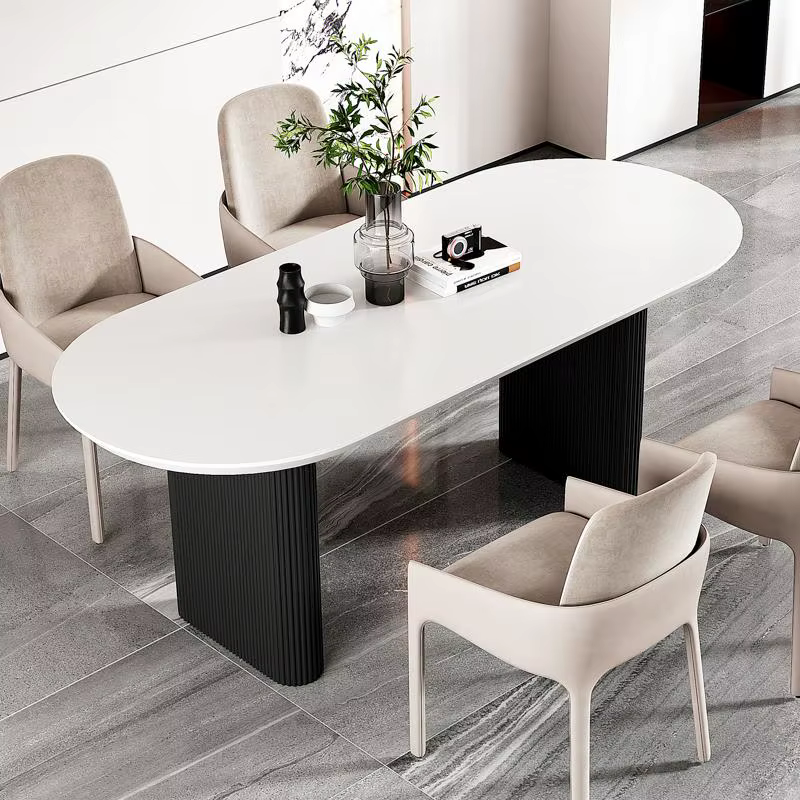 Pieds de Table ondulés esthétiques en métal crème, Base de bureau elliptique pour Support d'îlot de 