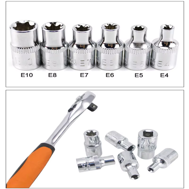 Jeu de Douilles Hexagonales en Acier, Embout Femelle Torx Star E, E4, E5, E6, E7, E8, E10, Accessoir