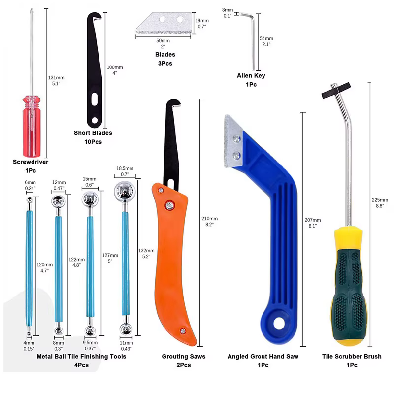 Outils d'élimination du coulis, ensemble de 22 pièces, lame de scie, scie à main, brosse de nettoyag