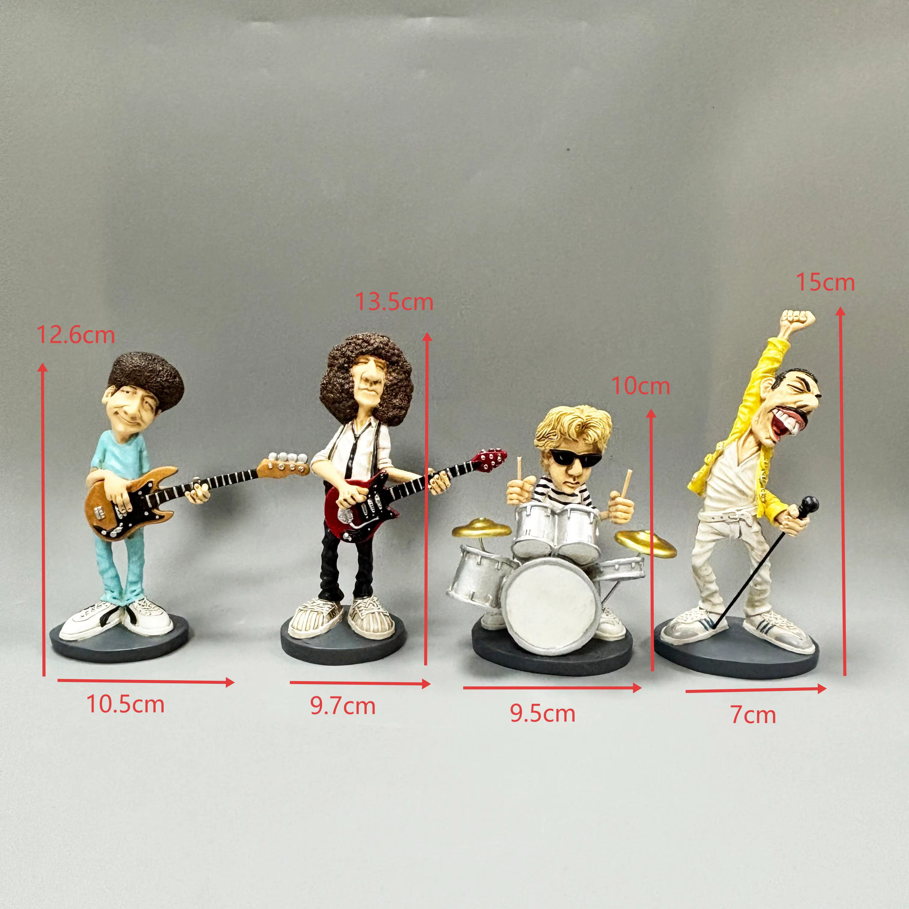 Figurines en résine Queen Band, style rock britannique rétro, lot de 4, statues de dessins animés po