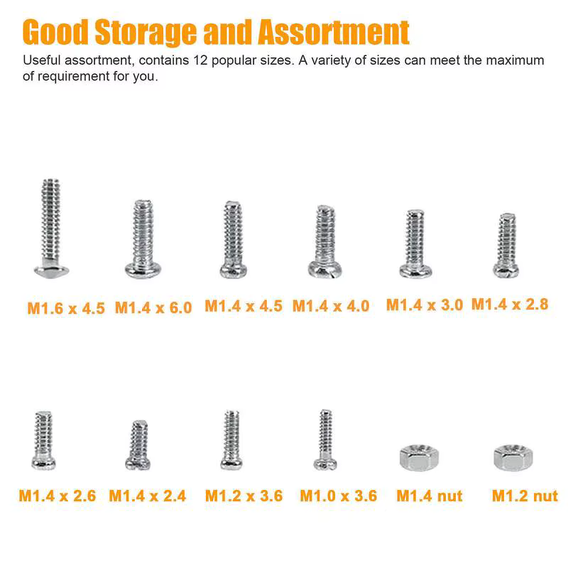 Kit d'assortiment d'écrous et de petites vis, 12 types de vis M1 M1.2 M1.4 M1.6 pour montres, outils