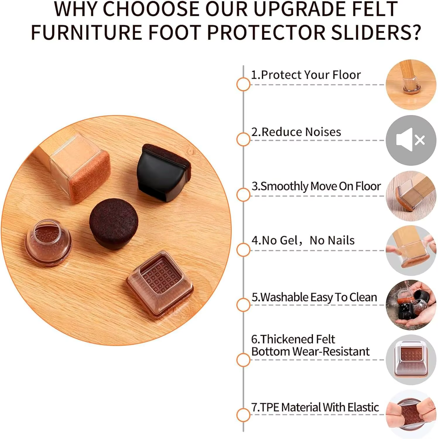 Protecteur de sol pour pieds de chaise, 8 pièces, couvre-pied diagonale avec coussinets en feutre ép