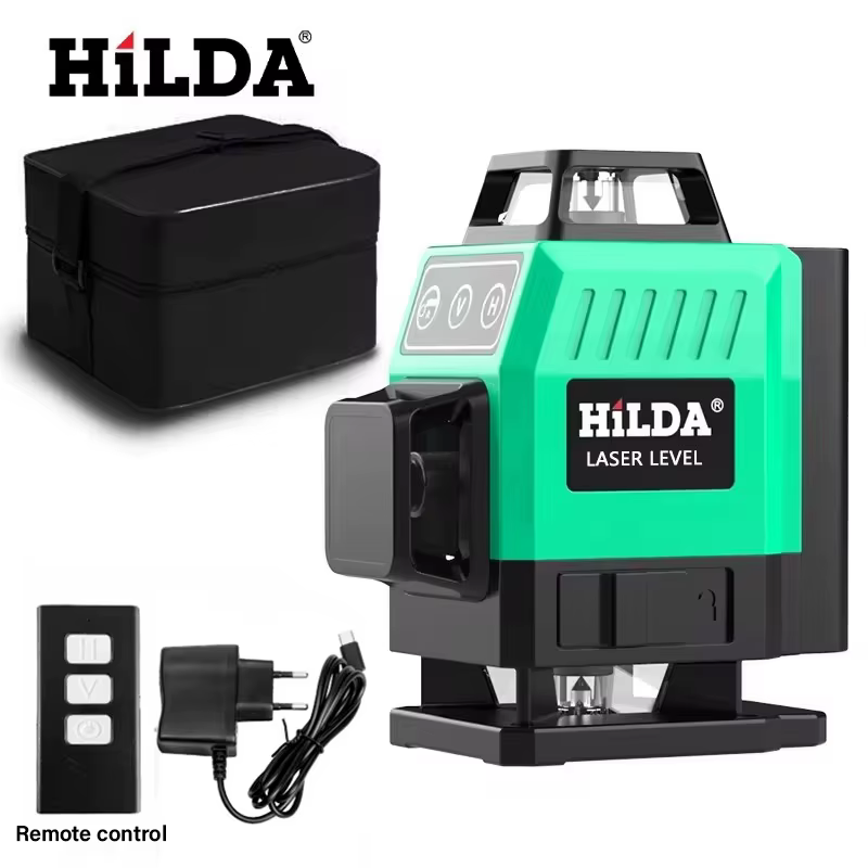 HILDA-Niveau Laser Vert 3D/4D, 12/16 Lignes Auto-Abrasives, Croix Horizontale et Verticale à 360 °, 