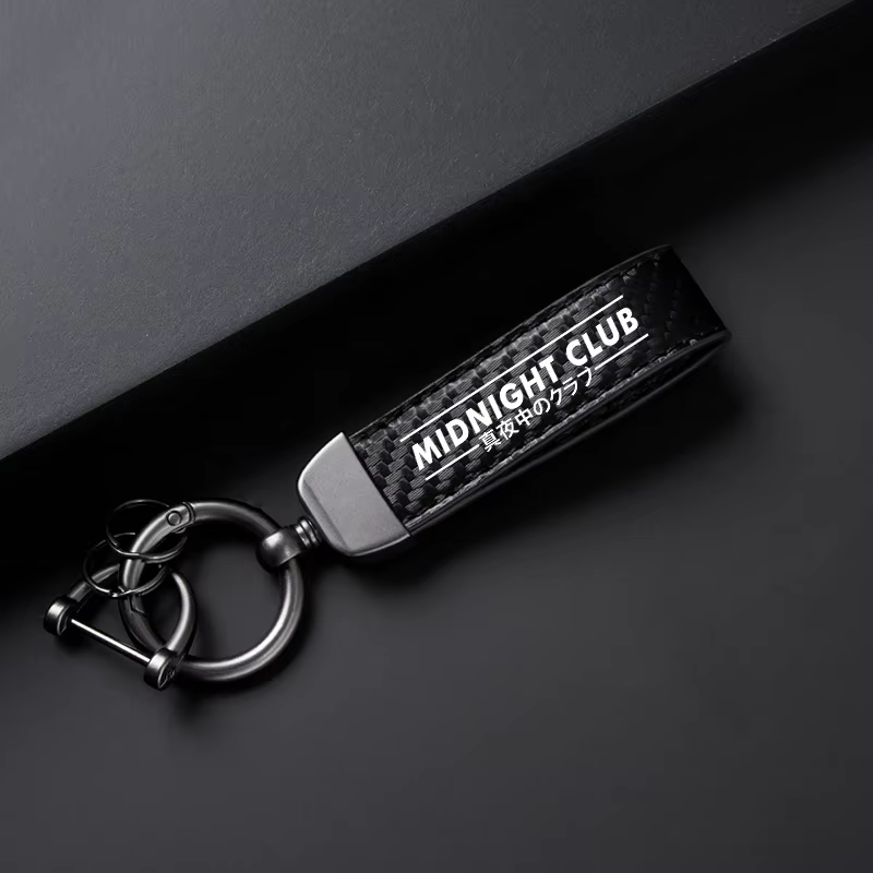 Porte-clés de voiture en cuir et Fiber de carbone avec logo du Club de minuit, clé automatique, Clip