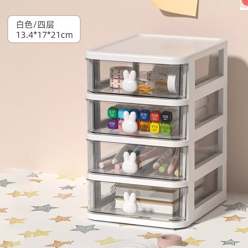 Boîte de rangement de bureau de type tiroir, mignonne, en forme de lapin, en plastique transparent, 