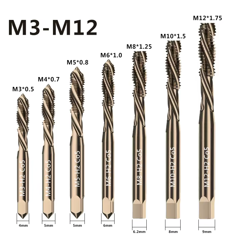 Forets à filetage de vis au Cobalt M35 HSS-CO, flûte en spirale métrique M3-M12, Machine à tarauder 