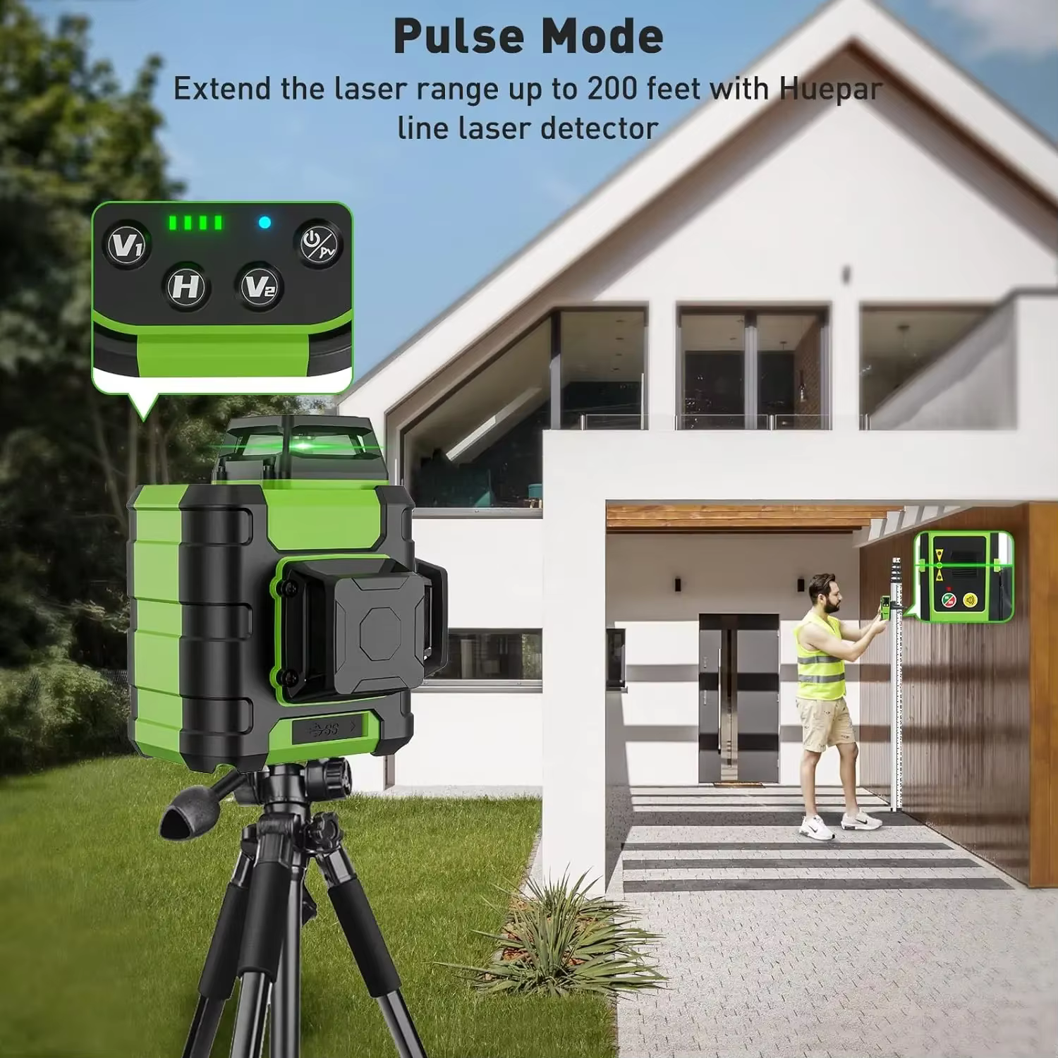 Huepar – niveau Laser 3D à lignes croisées, outil Laser vert auto-nivelant Rechargeable avec batteri