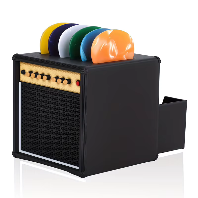 Solution de rangement ultime pour médiator de guitare : support portable imprimé en 3D avec tiroir ;