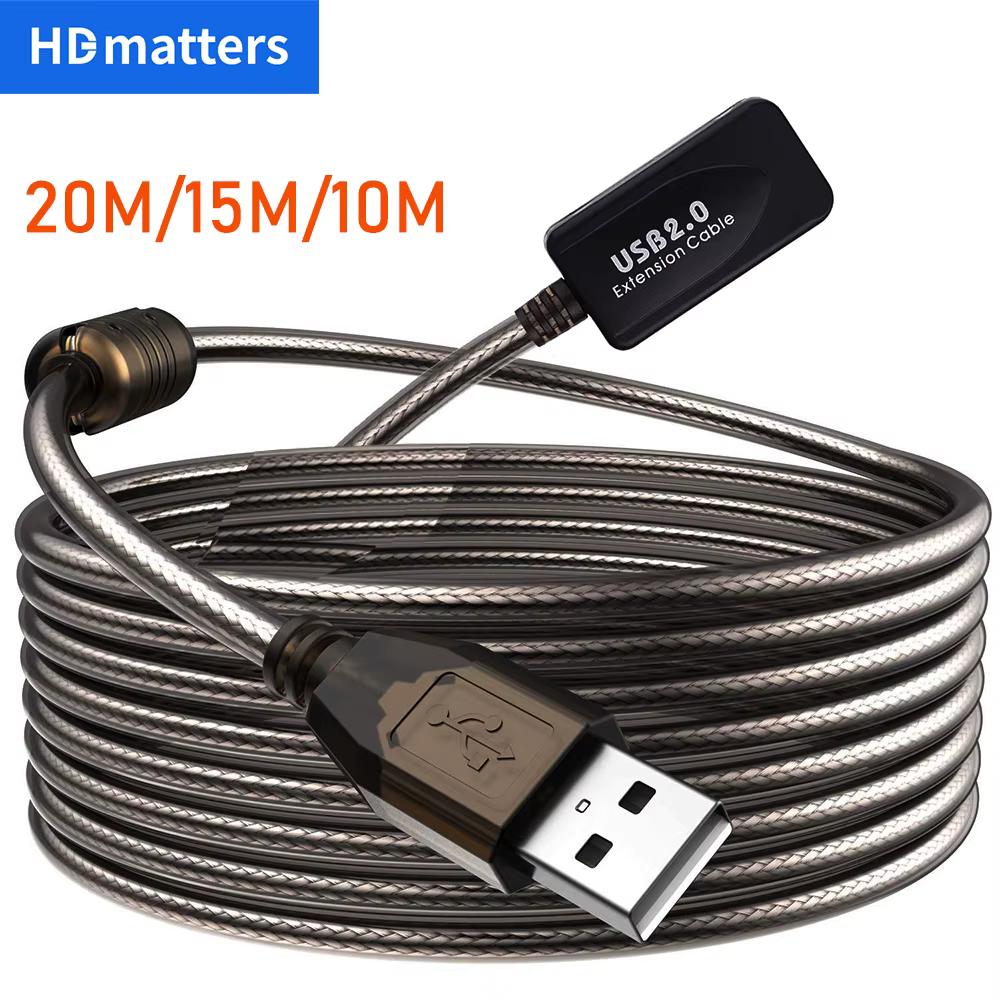 Câble d'extension USB 2.0 actif 20M/15M/3M/5M/10M, rallonge de répéteur USB 2.0 avec booster USB mâl