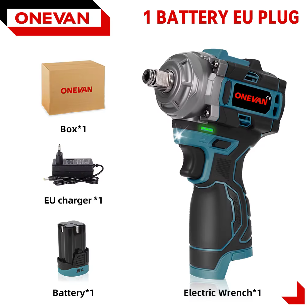 ONEVAN 500N.M clé à chocs électrique sans brosse 3in1 clé sans fil 1/2 pouces tournevis perceuse bat