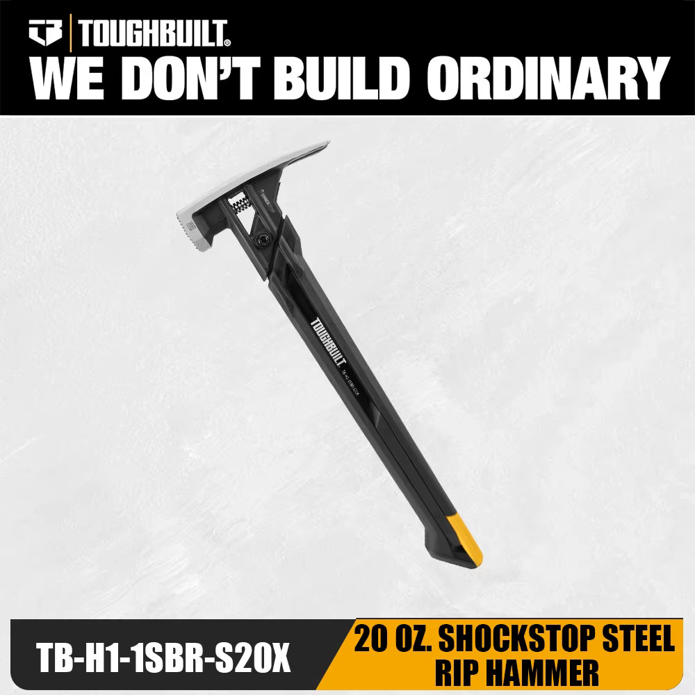 Marteau de charpentier TOUGHBUILT ShockStop 20oz en acier avec face fraisée, poignée ergonomique abs