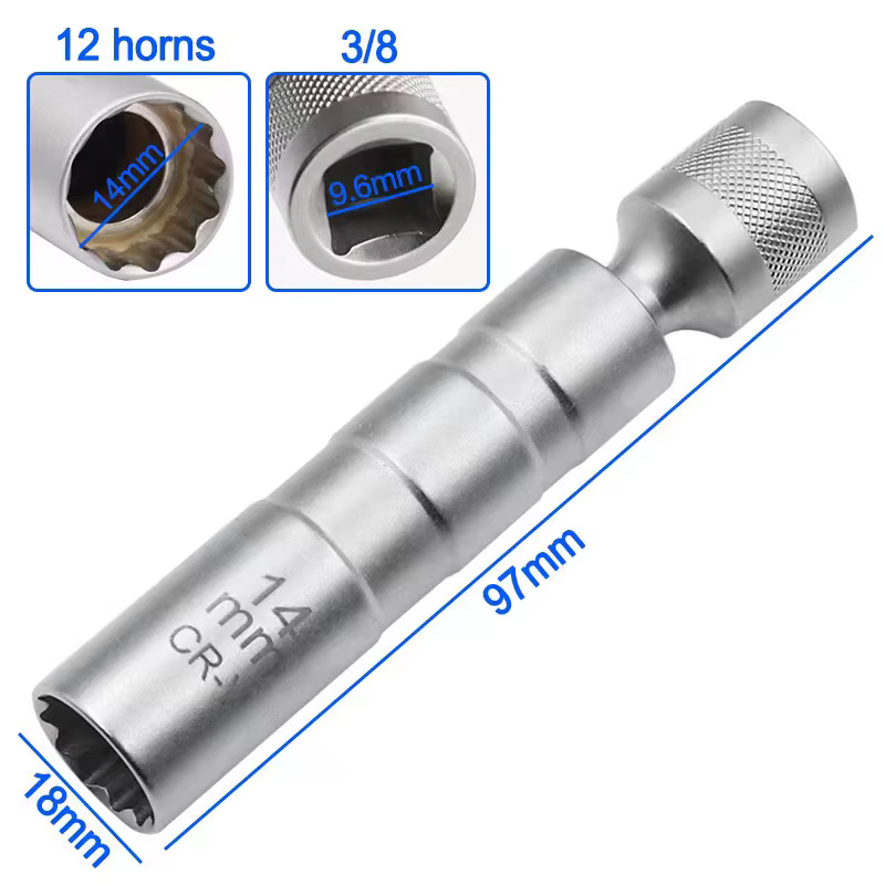 Clé à manchon universelle pour bougie d'allumage, douille magnétique de 3/8 pouces, Angle de 12 poin