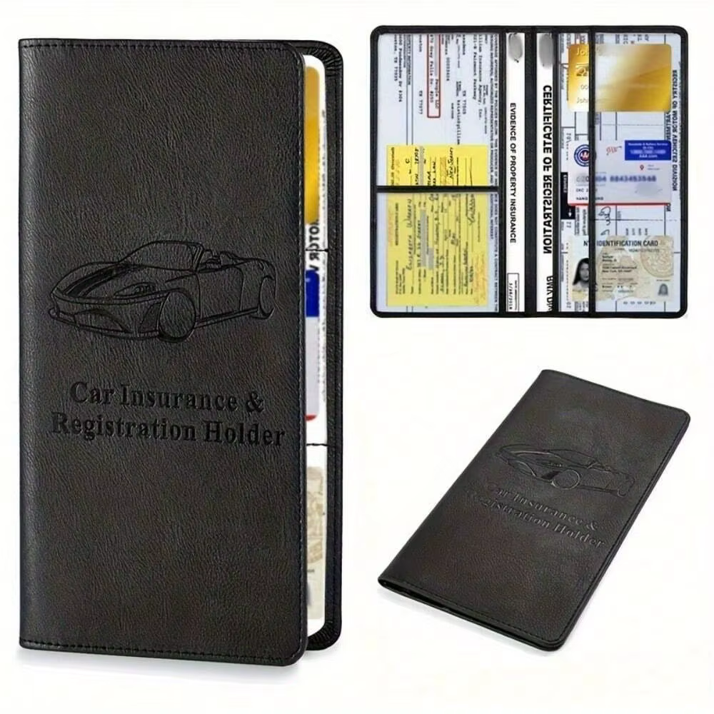 Porte-cartes d'immatriculation et d'assurance automobile, boîte à documents en cuir PU pour permis d