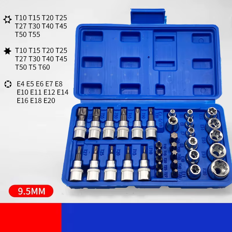 Jeu de douilles Torx professionnelles 34 pièces et douilles étoile e-torx 1/4 "3/8" 1/2 "entraînemen