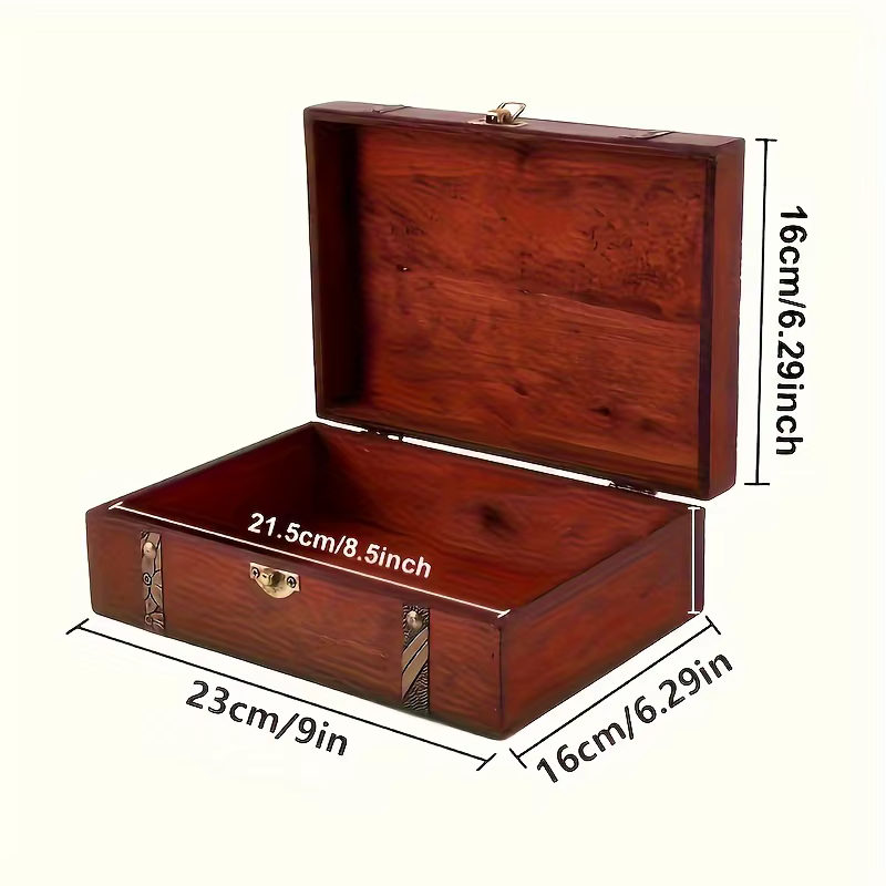 Boîte de rangement en bois Vintage, coffre rétro élégant en bois massif rouge pour bijoux, pièces de