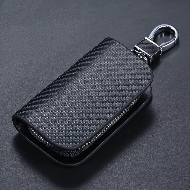 Porte-clés de voiture en cuir avec 88 Logos, housse à fermeture éclair, motif en fibre de carbone, a