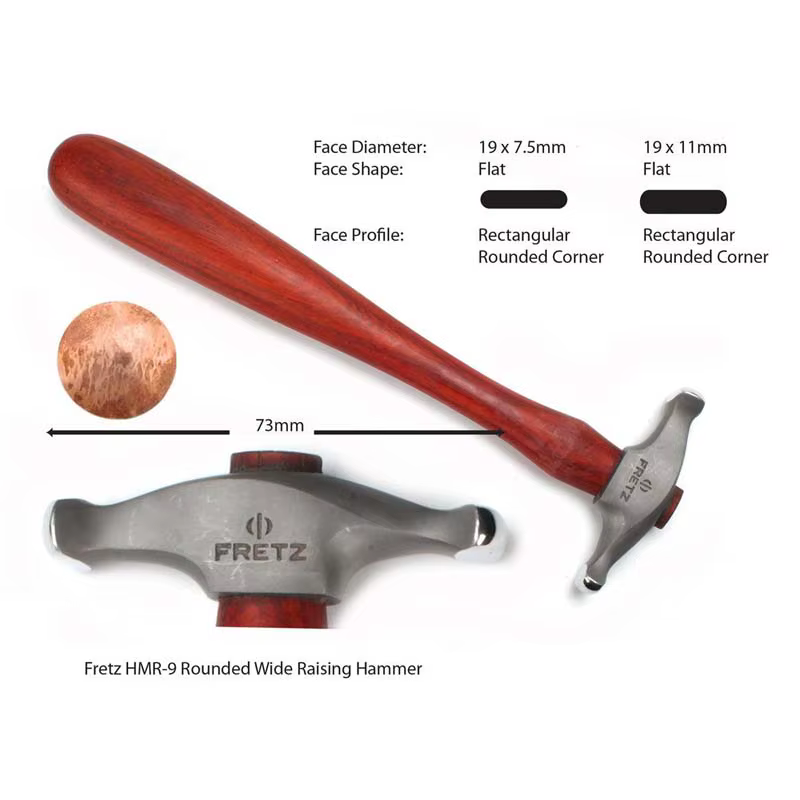 Marteau à embosser large Fretz HMR-9 pour bijoutier, pour le travail de façonnage de bandes larges e