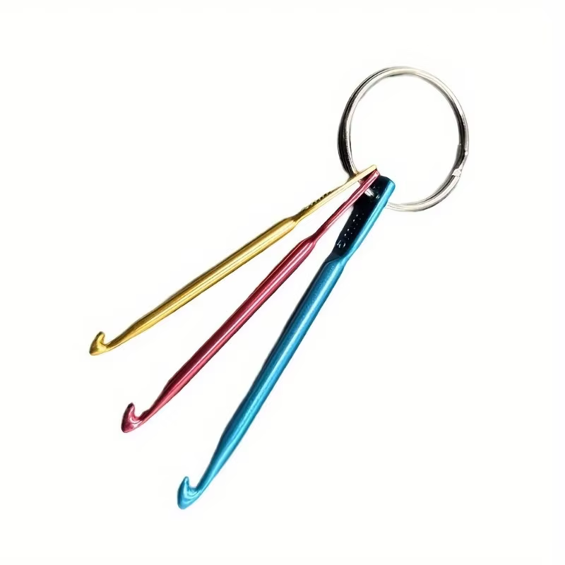 Crochet simple tête tressé pour porte-clés, aiguille à crochet courte colorée, 3 porte-clés, outils 