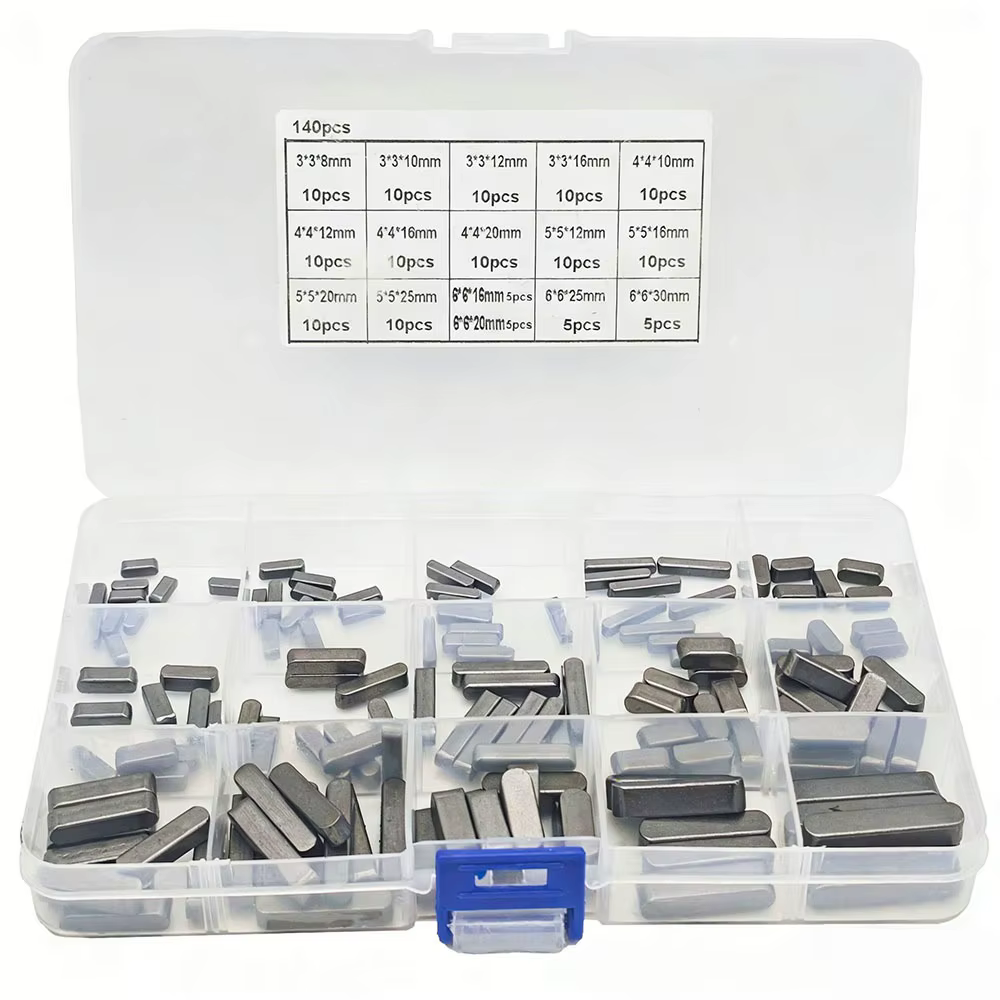 140 pièces, gamme de tailles 3-6 mm, goupilles parallèles en acier au carbone à extrémité ronde, clé