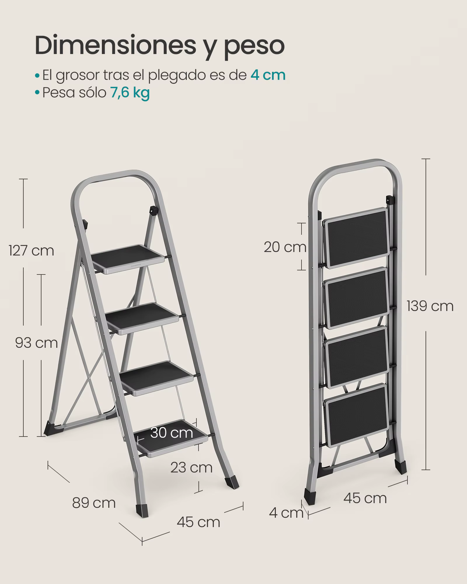 Escabeau SONGMICS, échelle 4 marches, échelle pliante, verrouillage de sécurité, rangement peu encom