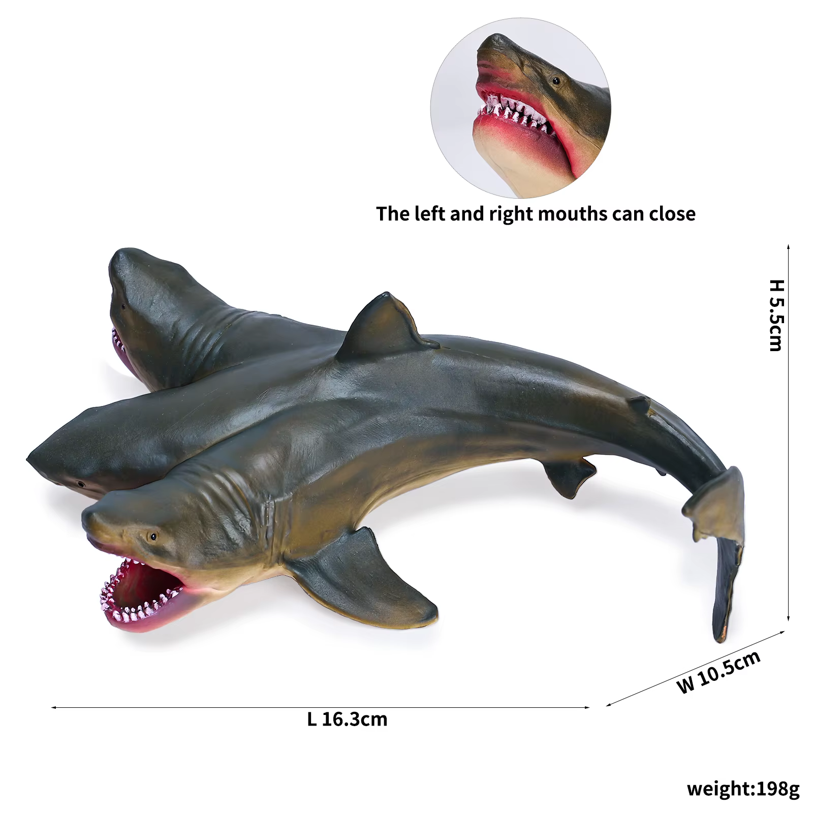 Grande figurine de requin blanc – Figurine modèle en plastique de requin à 3 têtes – Jouet éducatif 