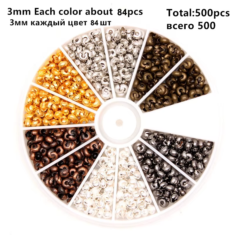 500 pièces/boîte 6 couleurs 3mm demi-rond ouvert en laiton perles à sertir couvertures nœud couvertu