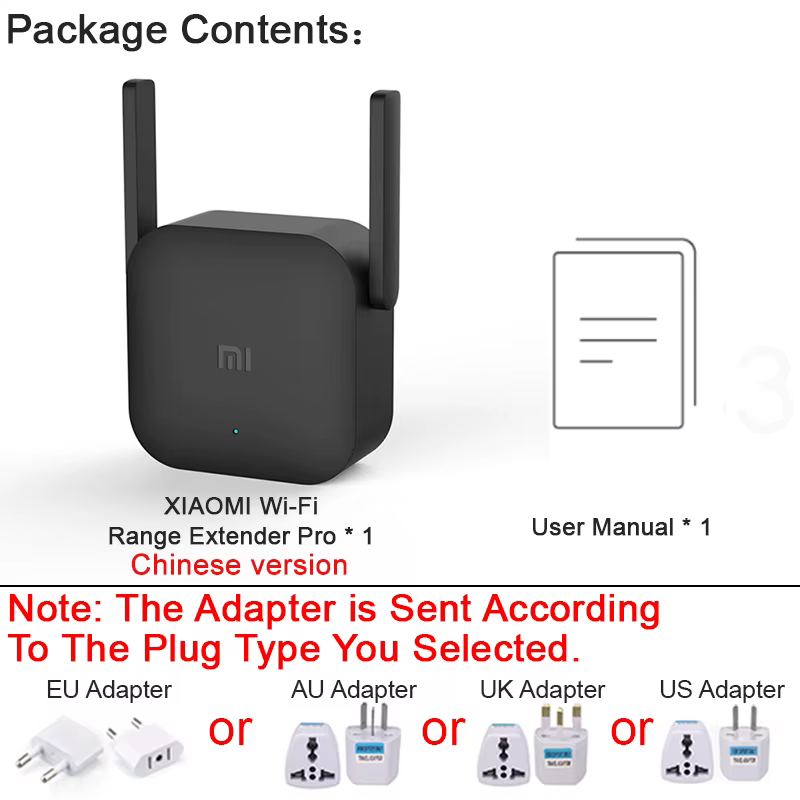 Amplificateur WiFi XIAOMI Pro, Répéteur d'extension de réseau 2,4 GHz 300M, 2 antennes, version chin