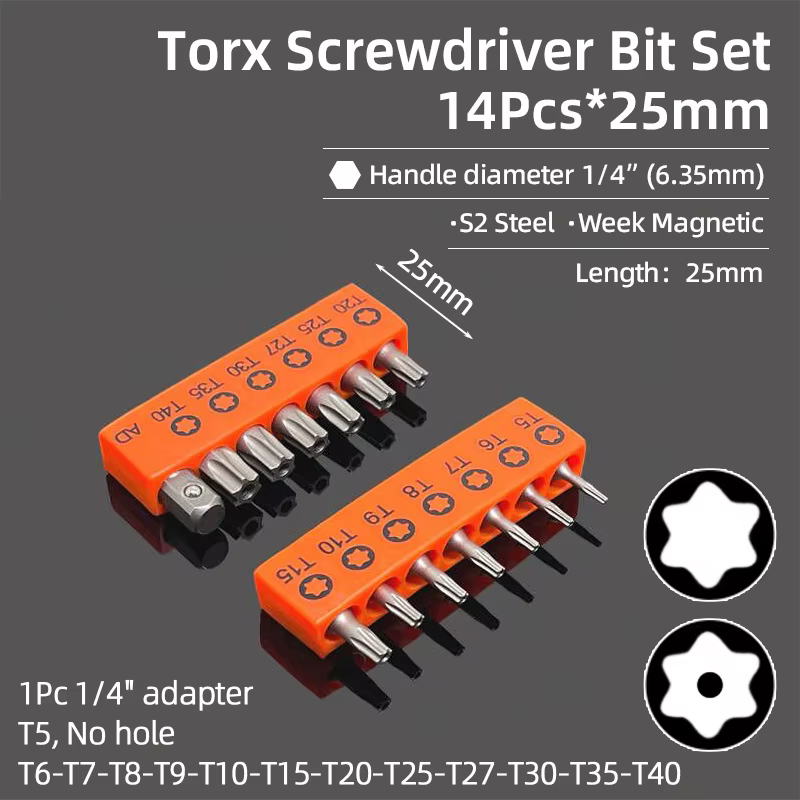 Jeu d'embouts de tournevis Torx, forets de sécurité inviolables, tête plate magnétique de 25mm de Lo