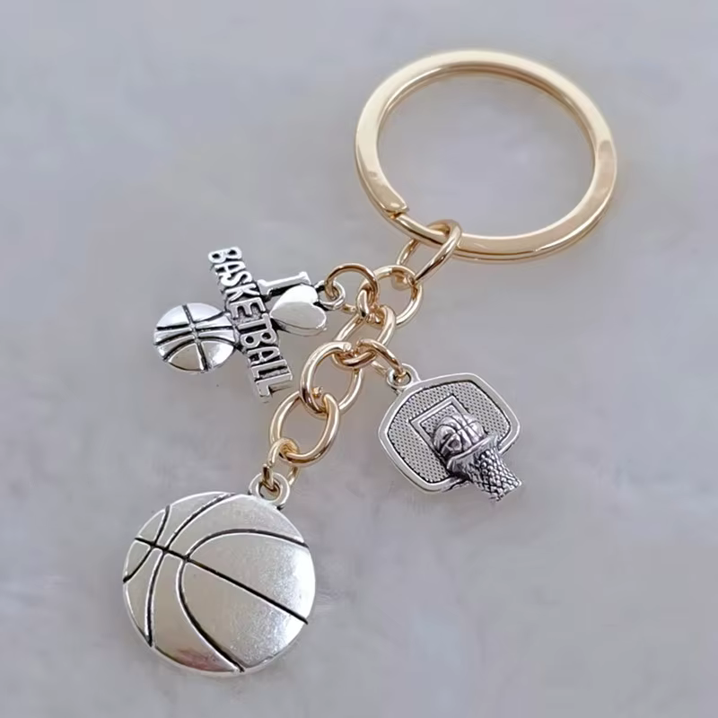 Porte-clés de sport en métal et émail, j'aime le basket-ball, cerceau pour athlètes, cadeaux pour ho
