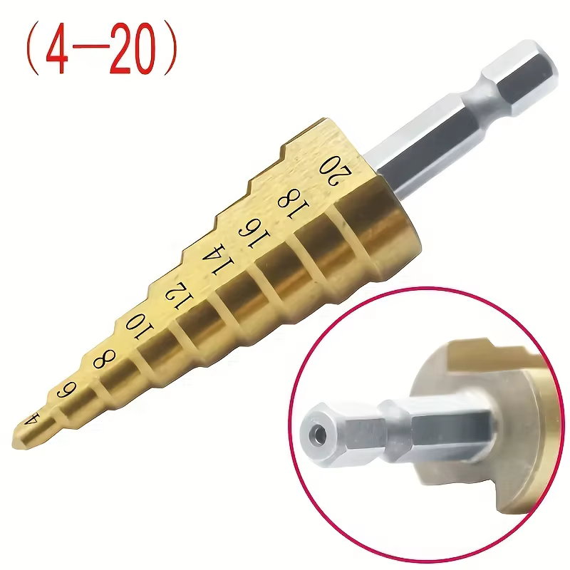 Foret étagé revêtu de titane HSS 4-12/20/32mm, outil électrique de perçage, métal, acier rapide, cou