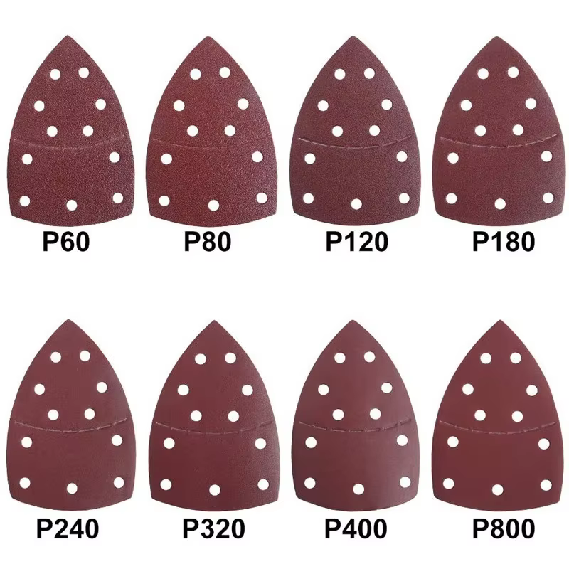 10pc souris détail ponceuse papier de verre 11 trous papier abrasif triangulaire pour multi ponceuse