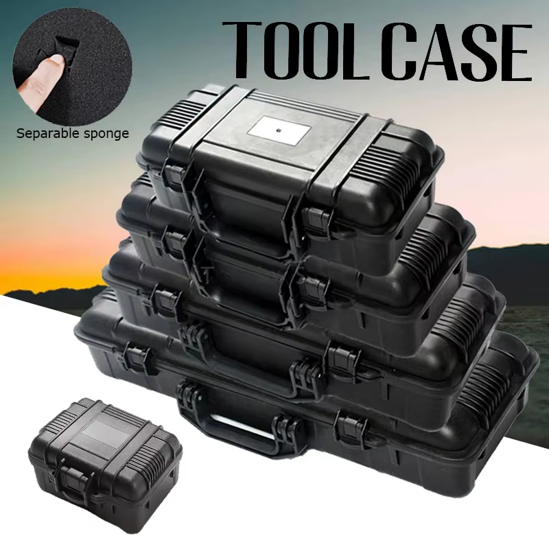 Boîte à outils de transport en PP à coque rigide noire, 6 tailles, boîte à outils Portable antichoc,