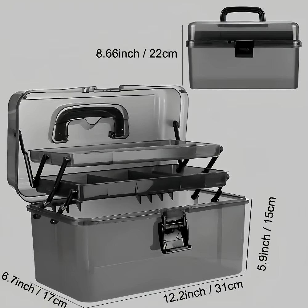 Boîte à matériel grande boîte de rangement Portable en plastique à 3 couches, boîte à outils de pêch