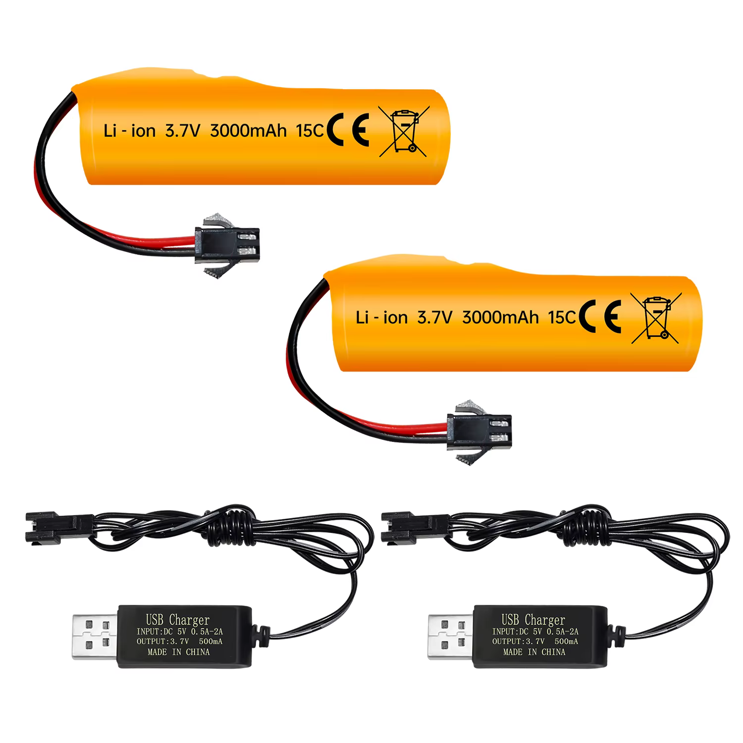 2 batteries Li-ion 3.7V 3000mAh avec prise SM-2P et USB pour voiture RC DE42 DE44 DE45 DE68, camion 