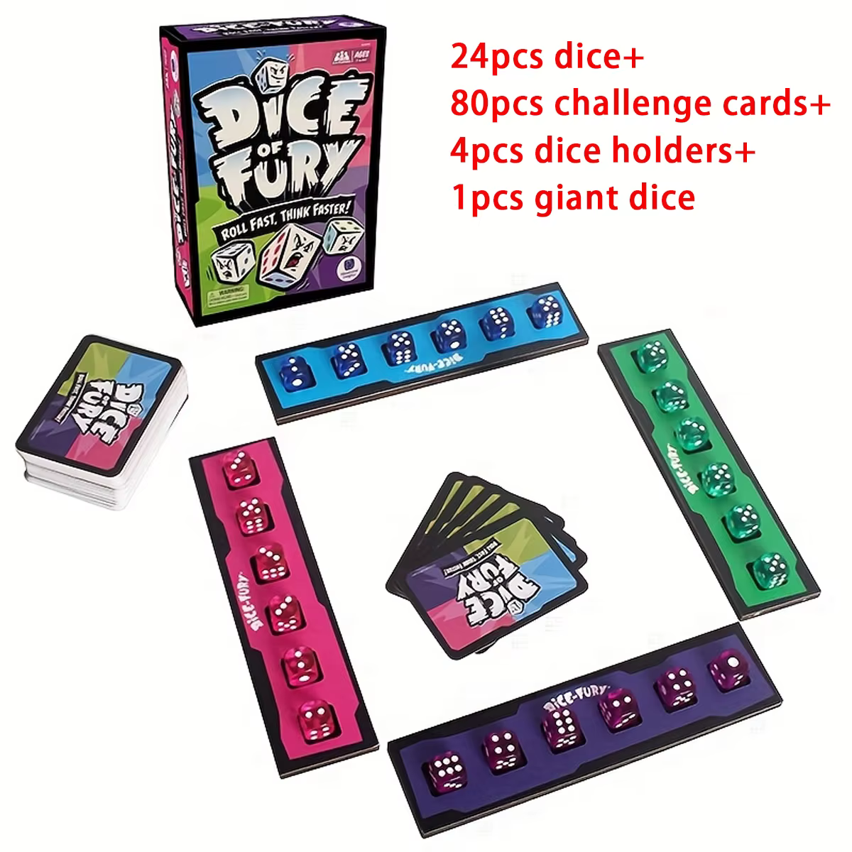 1 boîte de jeu de dés Angry Dice, jeu de dés familial rapide et amusant pour 4 personnes, parfait po